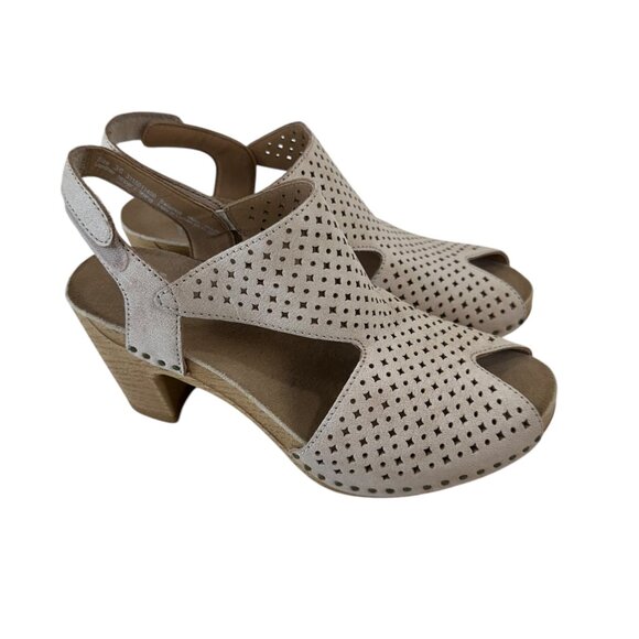 Dansko Teagan Womens Size 36 Perforated Leather Slingback Heeled Sandals Beige - Picture 4 of 15